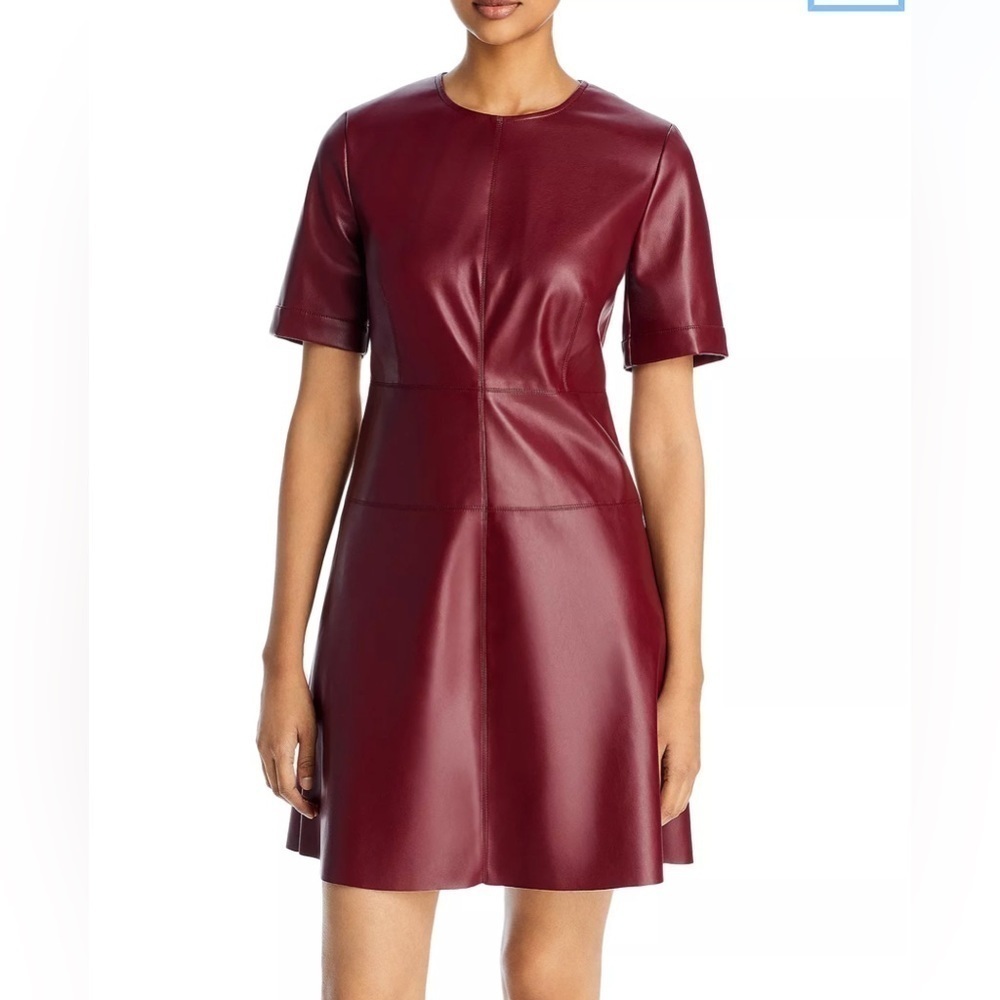 Bagatelle women Faux Leather Seam Detail Dress Bordeaux L red modest minimalist